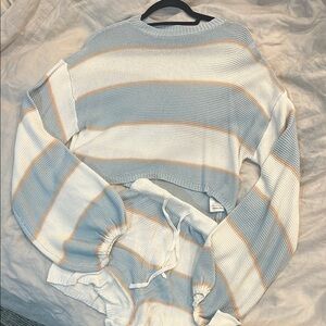 Blue and White Striped Crew Neck Sweater